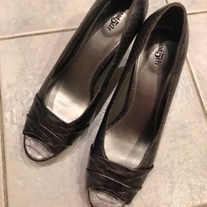 Peep Toe pewter heels - worn once
